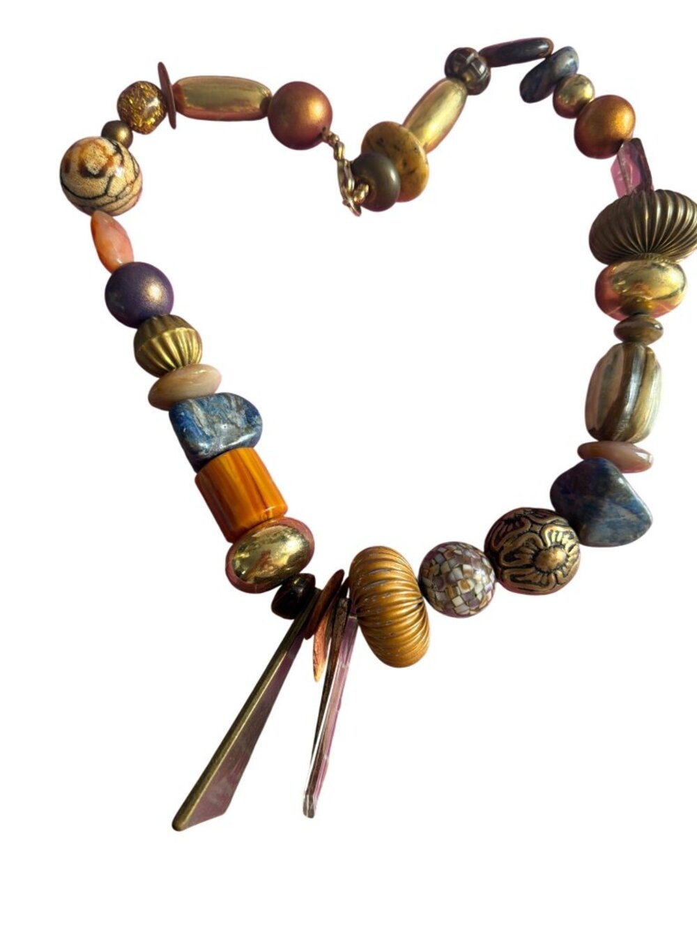 Vintage Chunky Artisan Beaded Necklace Mixed Materials Earthy Statement Estate